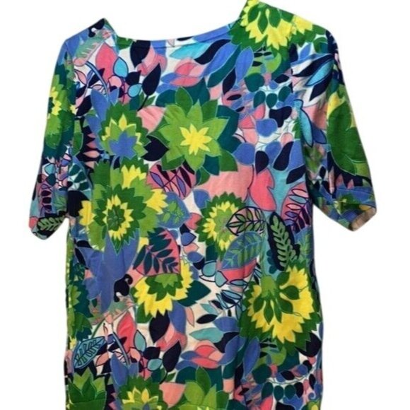 Talbots Womens Floral Short Sleeve Top L Cotton/Rayon Blend Multicolor Vibrant P - Picture 4 of 6